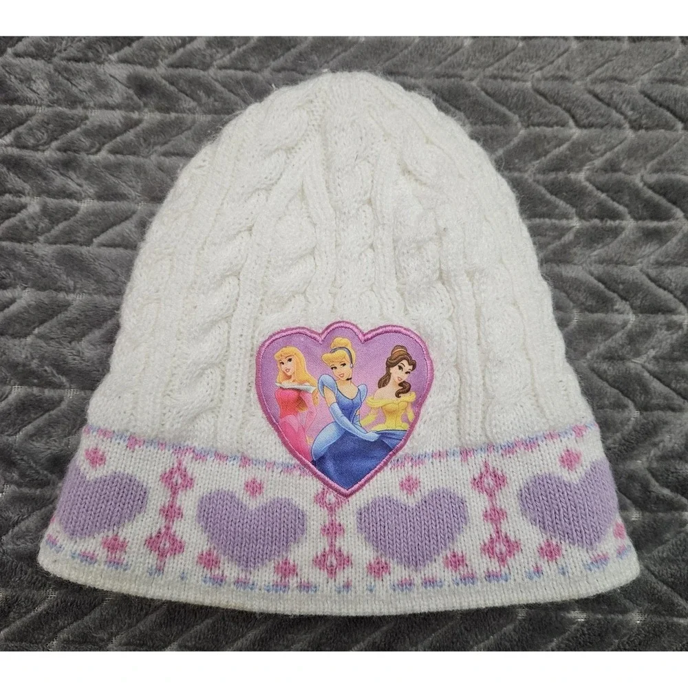Disney Princess Cinderella Belle Aurora Hat Beanie Size Youth Heart Details OSFM